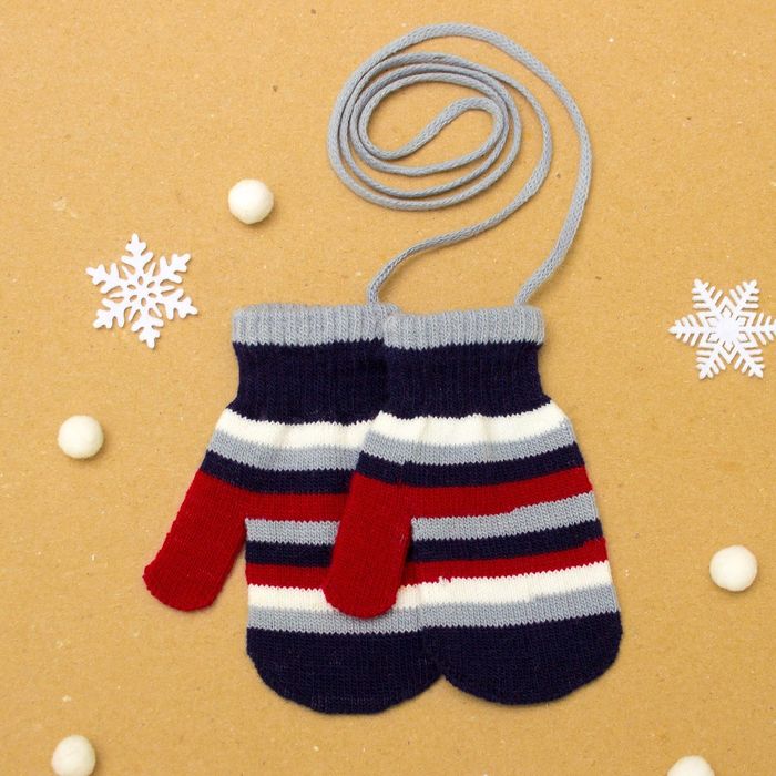 Варежки детские на верёвочке "Мишутка", размер 12 (р-р произв. 12*6 см)