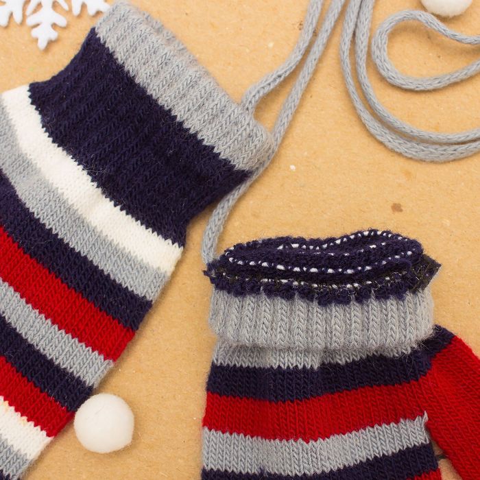 Варежки детские на верёвочке "Мишутка", размер 12 (р-р произв. 12*6 см)