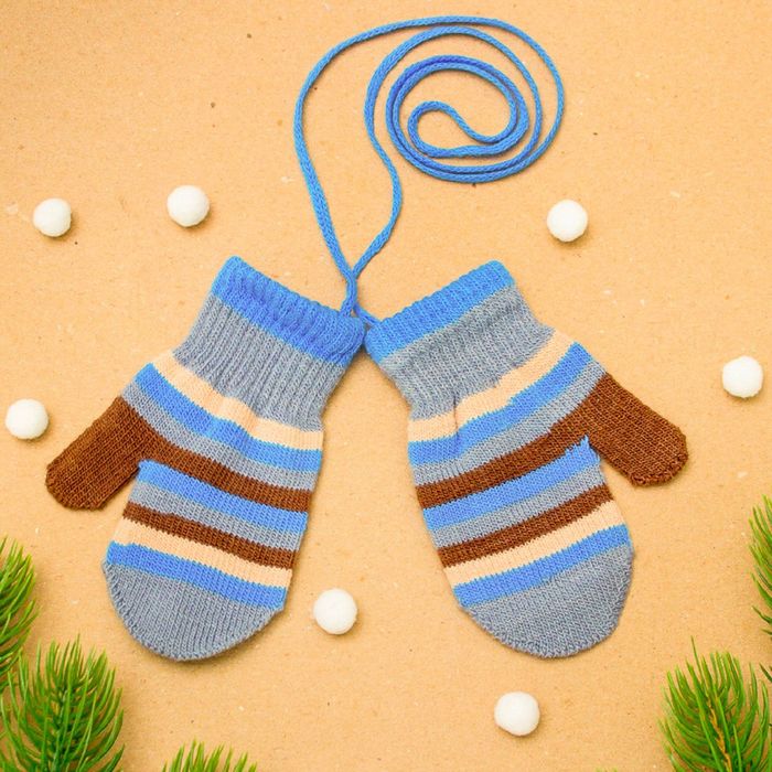 Варежки детские на верёвочке "Алёшка", размер 12 (р-р произв. 12*6 см)