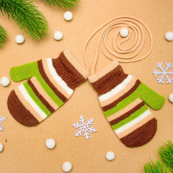 Варежки детские на верёвочке "Тимур", размер 12 (р-р произв. 12*6 см)