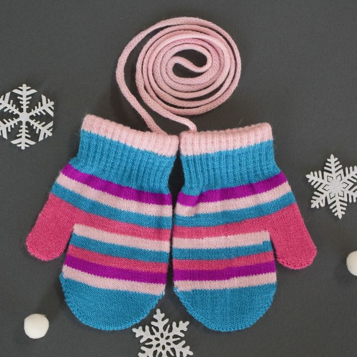 Варежки детские на верёвочке "Танюша", размер 12 (р-р произв. 12*6 см)