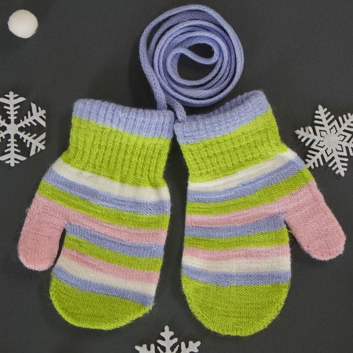 Варежки детские на верёвочке "Малышок", размер 12 (р-р произв. ), цвет зелёный