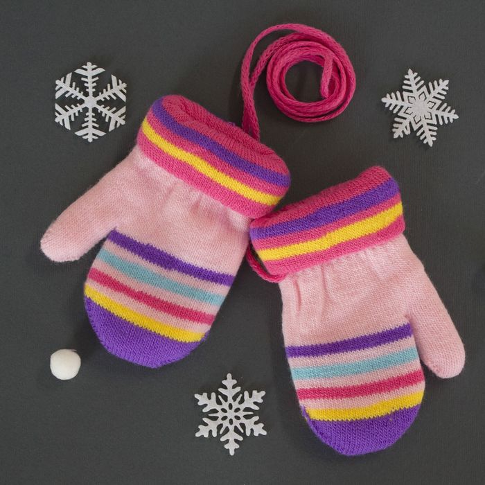 Варежки детские двухслойные на верёвочке "София", размер 12 (р-р произв. 12*6 см)