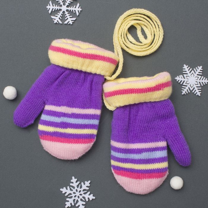 Варежки детские двухслойные на верёвочке "Мария", размер 12 (р-р произв. 12*6 см)