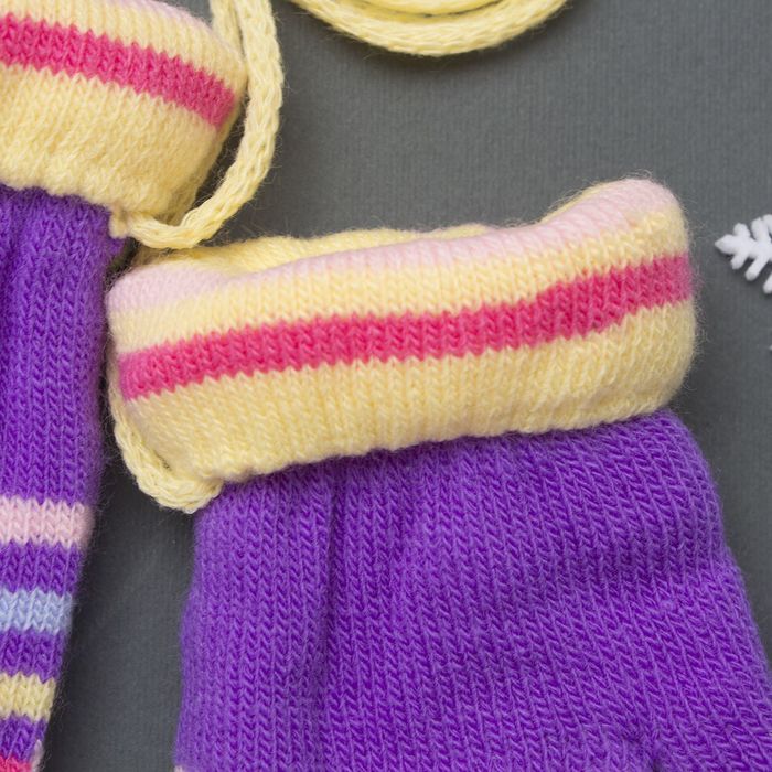 Варежки детские двухслойные на верёвочке "Мария", размер 12 (р-р произв. 12*6 см)