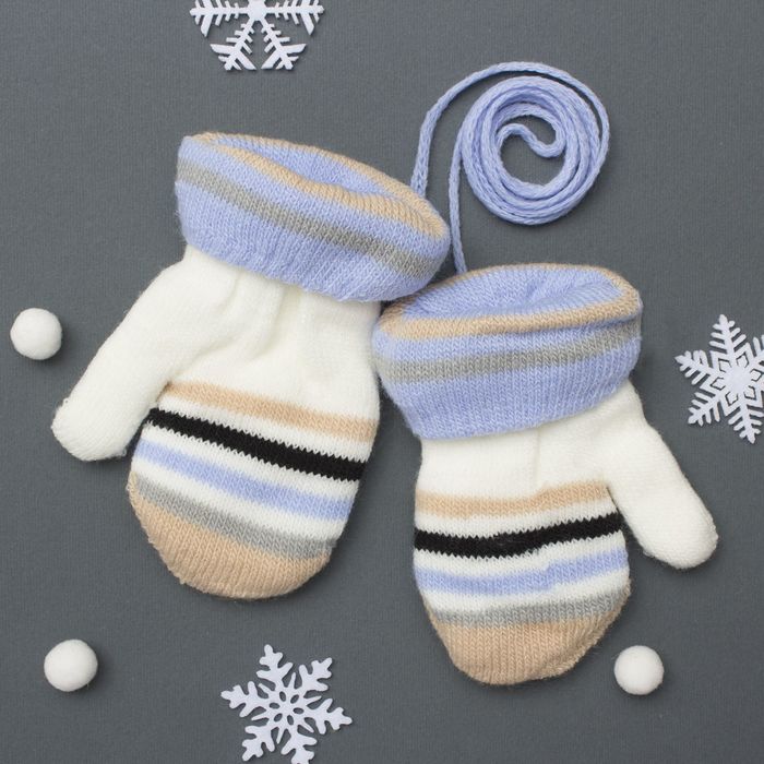 Варежки детские двухслойные на верёвочке "Верочка", размер 12 (р-р произв. 12*6 см)