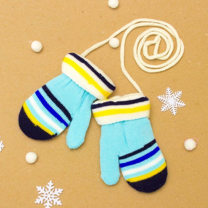 Варежки детские двухслойные на верёвочке "Егорка", размер 12 (р-р произв. 12*6 см)