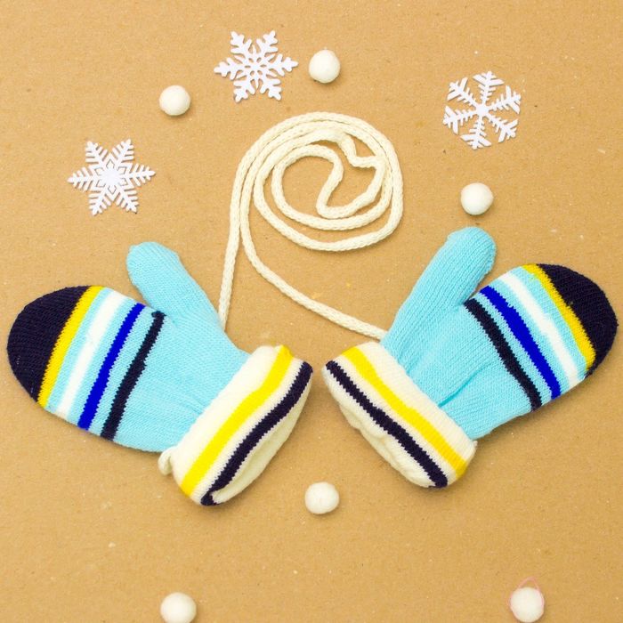 Варежки детские двухслойные на верёвочке "Егорка", размер 12 (р-р произв. 12*6 см)