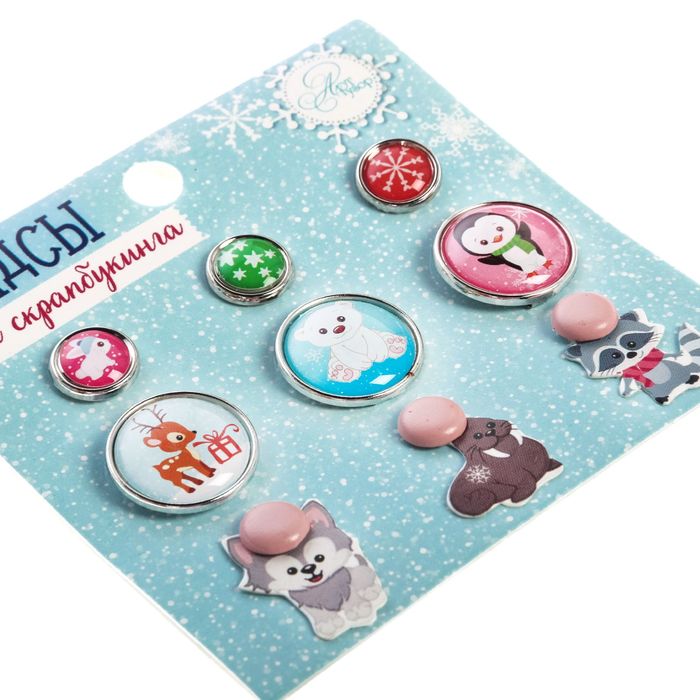 Брадсы для скрапбукинга с картонным декором в наборе «Новогодние Зверята», 8 × 8 см