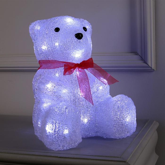 Светодиодная фигура «Медведь с бантом» 22 × 30 × 20 см, акрил, 40 LED, 220 В, свечение белое светодиодная фигура олень величавый 40 × 60 × 20 см акрил 72 led 220 в свечение белое