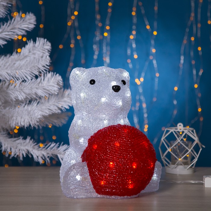 Фигура акрил. "Медведь сидячий с шариком" 25х22х30 см, контроллер с димером, 40 LED, 220V