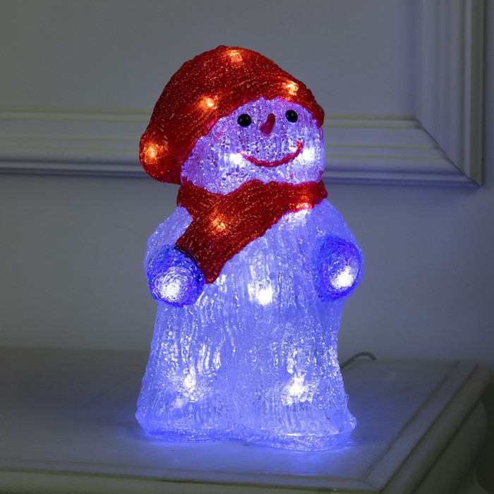 Светодиодная фигура «Снеговик в шарфе» 13 × 25 × 15 см, акрил, 30 LED, 220 В, свечение белое светодиодная фигура мишка на доске 25 × 35 × 19 см акрил 50 led 220 в свечение белое