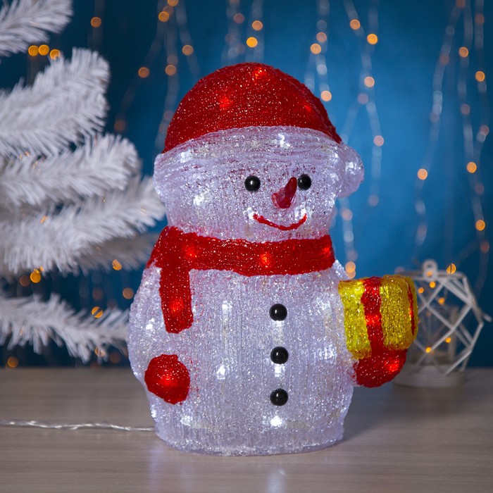 Фигура акрил. "Снеговик с подарком" 21х25х30 см, контроллер с димером, 40 LED, 220V