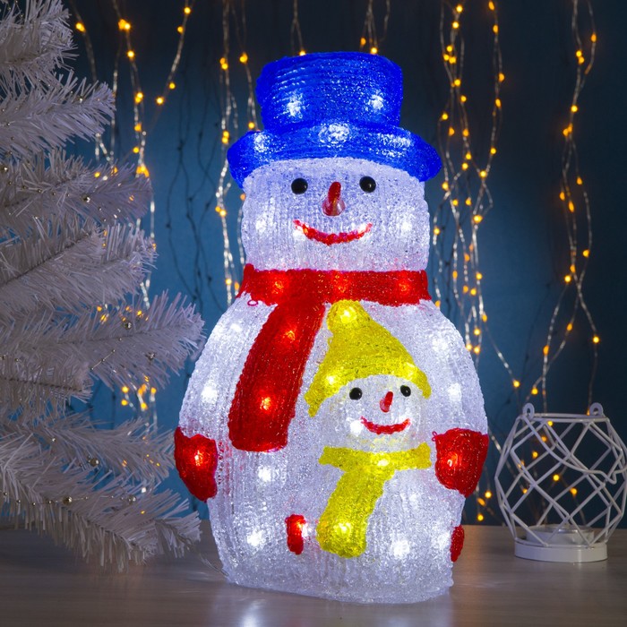 Фигура акрил. "Снеговик с сынишкой" 21х25х40 см, контроллер с димером, 50 LED, 220V