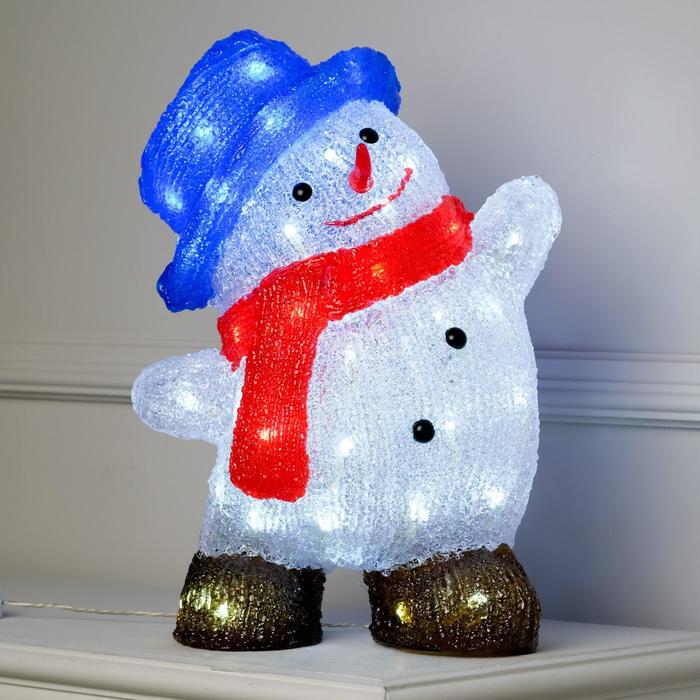 Фигура акрил. "Снеговик в шляпке большой" 21х30х40 см, контроллер с димером, 50 LED, 220V
