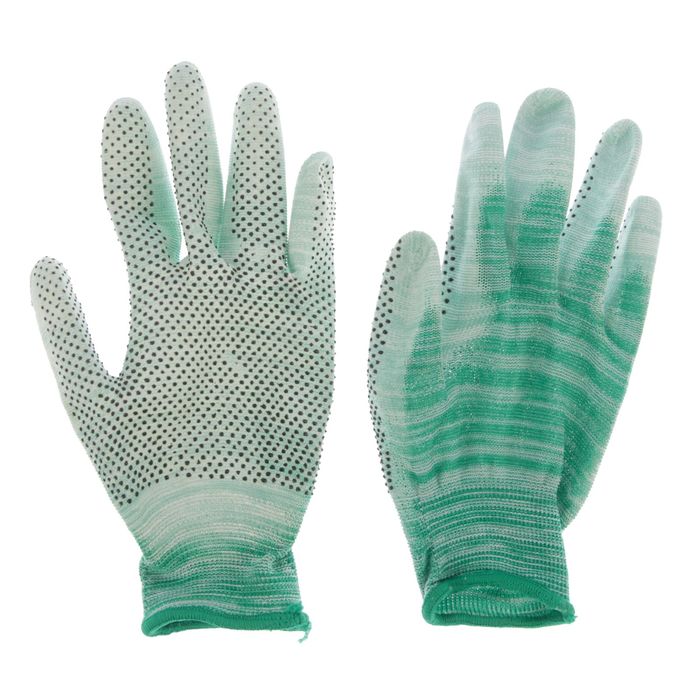 Перчатки нейлоновые, с ПУ покрытием, с ПВХ точками, размер 10, цвет МИКС