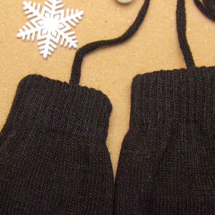 Варежки детские двухсл. на верёвочке Collorista, размер 14 (р-р произв. 12*7 см), цвет чёрный