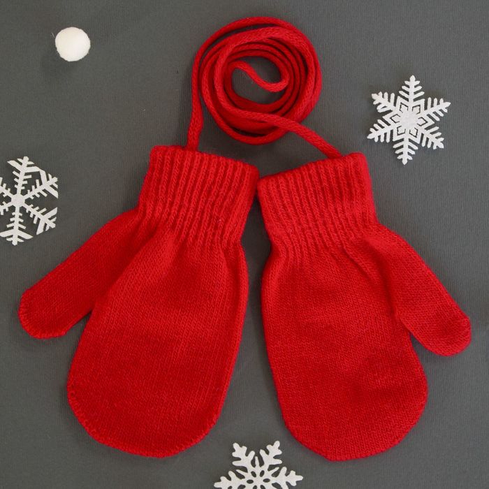 Варежки детские на верёвочке Collorista, размер 14 (р-р произв. 12*7 см), цвет красный
