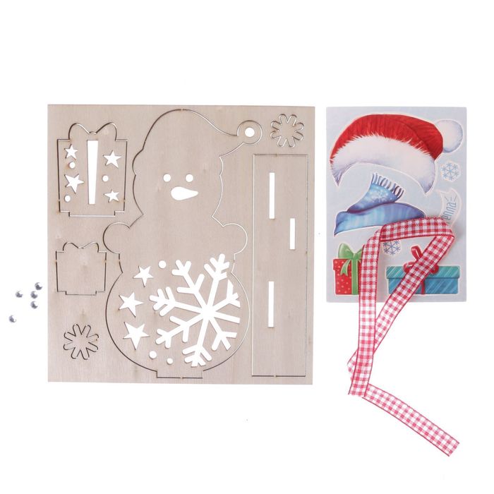 Деревянная заготовка с декором «Веселый снеговичок», 15,5 × 15,5 см