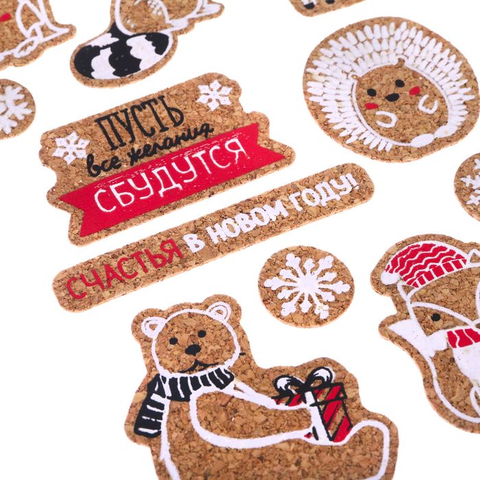 Наклейки пробковые "Снежные забавы",12х 20,5 см