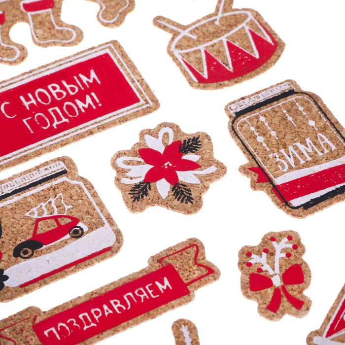 Наклейки пробковые "#Happy winter",12х 20,5 см