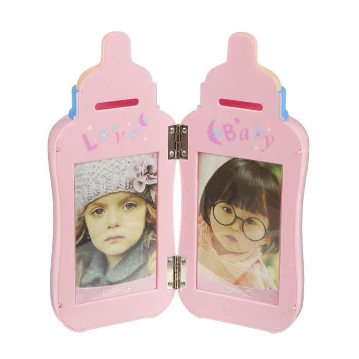 Фоторамка пластик+копилка 10х6, 11,5х6,5 см "Бутылочка" МИКС 20х9х9 см