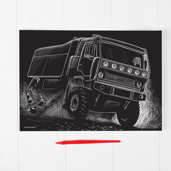 Гравюра "Камаз", металлический эффект "золото", 21 х 30 см