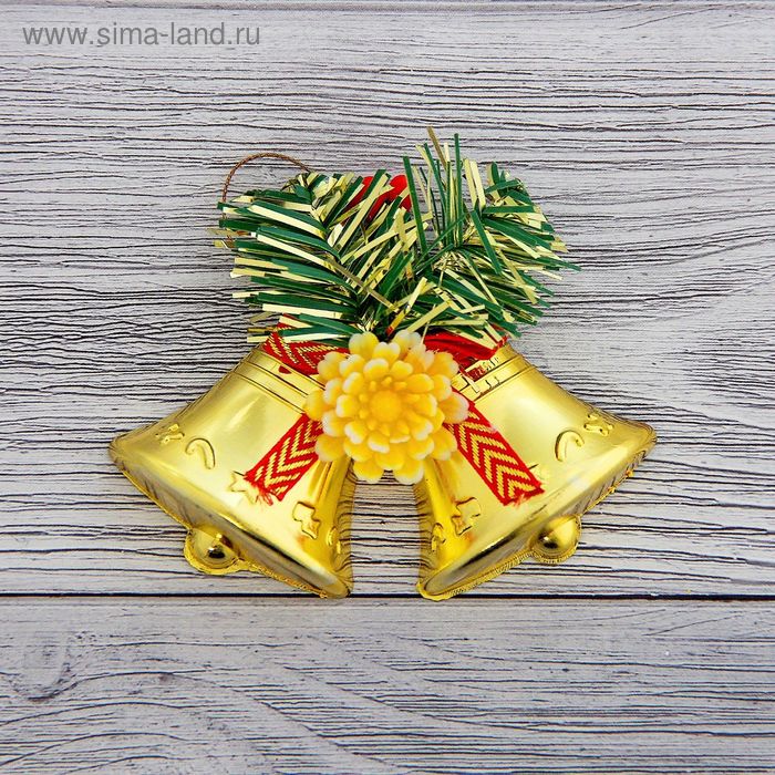 Украшение ёлочное Колокольчики с цветком 8х6 см, золото украшение новогоднее колокольчики резные на кольце с цветком 20х43 см серебро