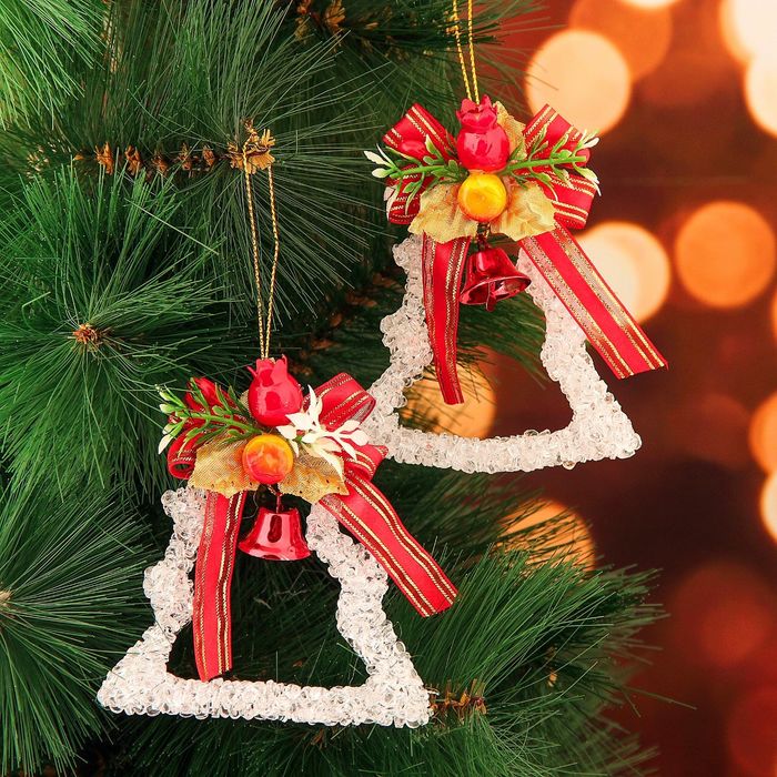 Украшение ёлочное "Ёлочка с ленточками" (набор 2 шт) 8*8 см