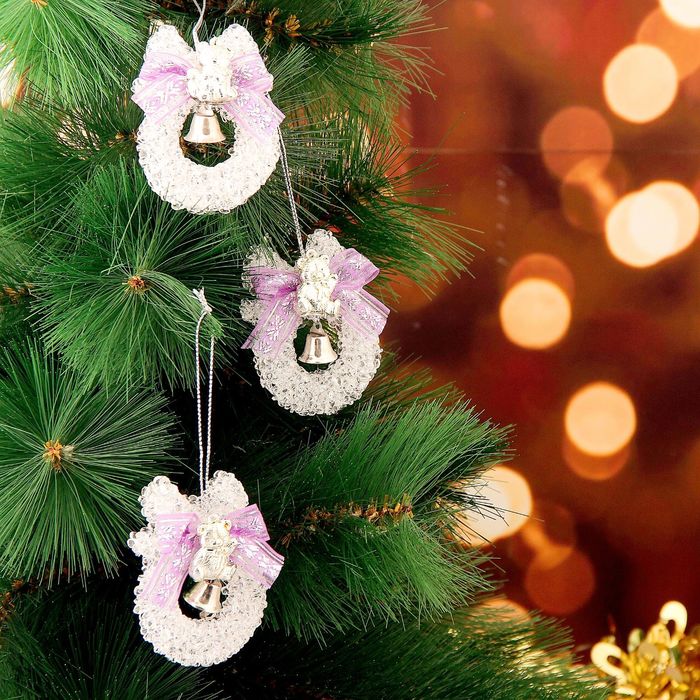 Украшение ёлочное "Шарик с лентой" (набор 3 шт) 5,5*7 см