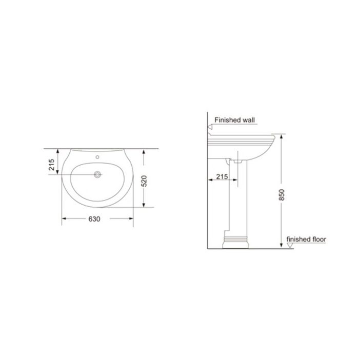 Раковина с пьедесталом Creo сeramique MARSEILLE, 630 х 520 х 845 мм