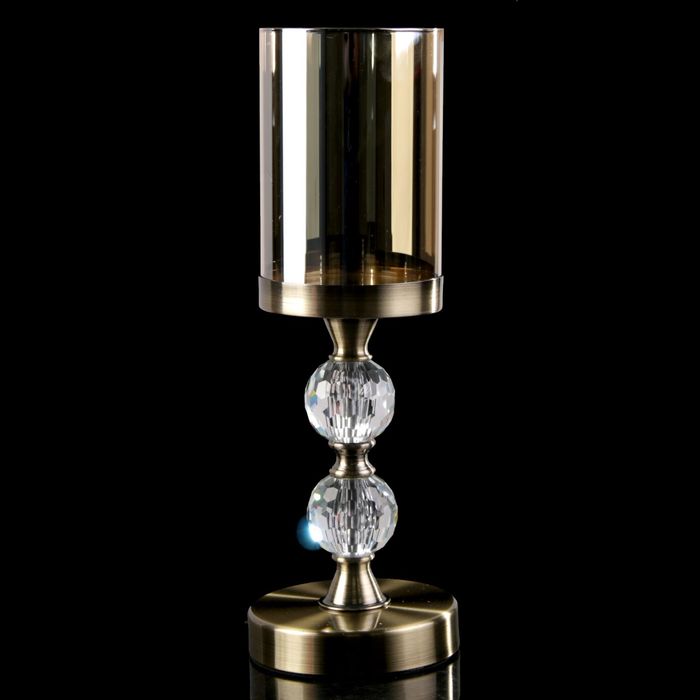 Подсвечник металл 1 свеча "Два хрустальных шара" под латунь 35х12х12 см