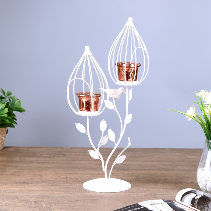 Подсвечник металл 2 свечи "Соловей на ветке" 46х20х10 см