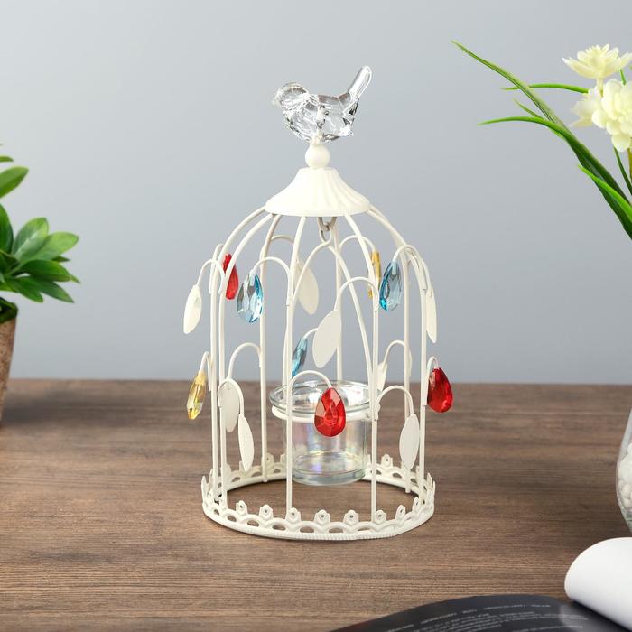 Подсвечник металл 1 свеча "Хрустальный птенчик на клетке" 26х13х13 см