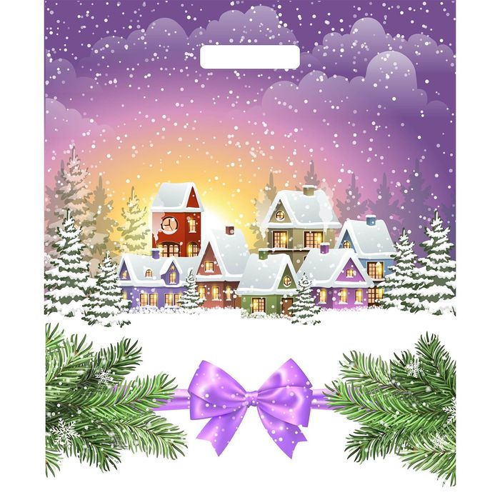 Пакет "Снежный городок", полиэтиленовый с вырубной ручкой, 45х38 см, 60 мкм