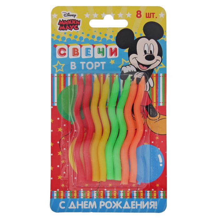 Свеча в торт Дисней 8 шт "С Днем Рождения", Микки Маус