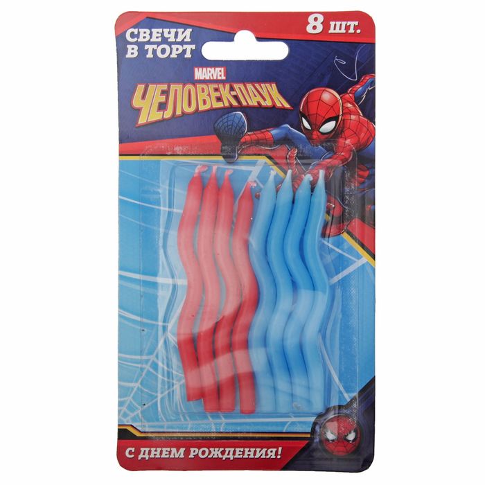 Свеча в торт 8 шт "С Днем Рождения", Человек-паук