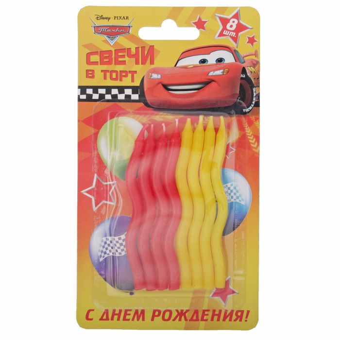 Свеча в торт Дисней 8 шт "С Днем Рождения", Тачки