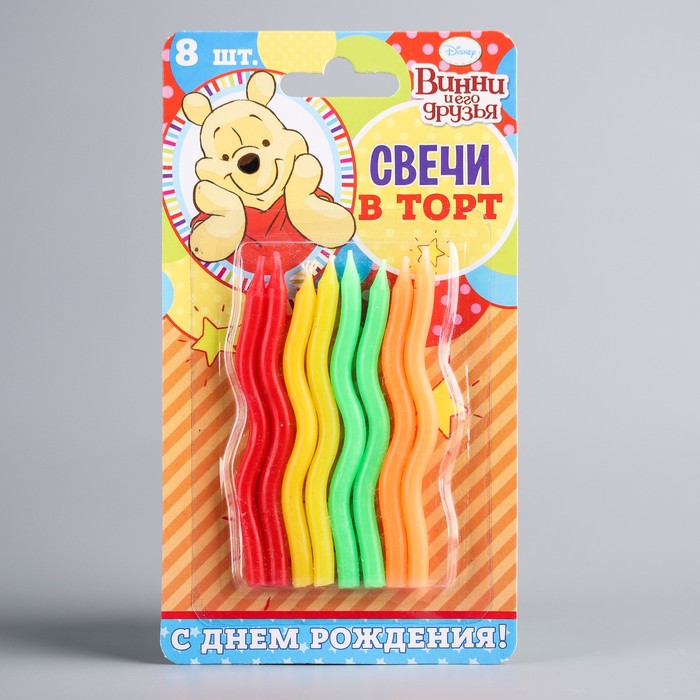 Свеча в торт Дисней 8 шт "С Днем Рождения", Медвежонок Винни