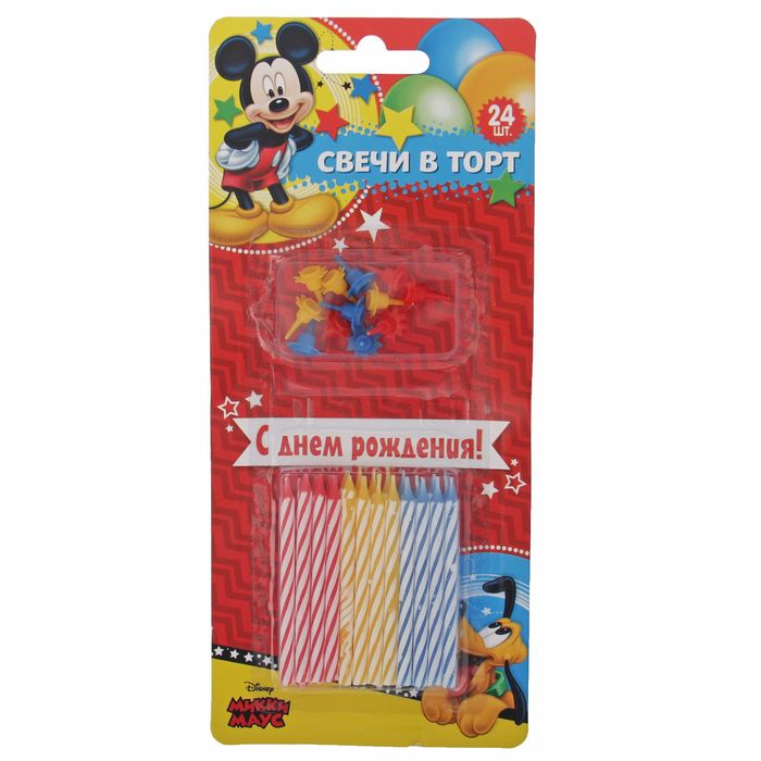 Свеча в торт Дисней в торт 24 шт. "С Днем Рождения", Микки Маус и друзья