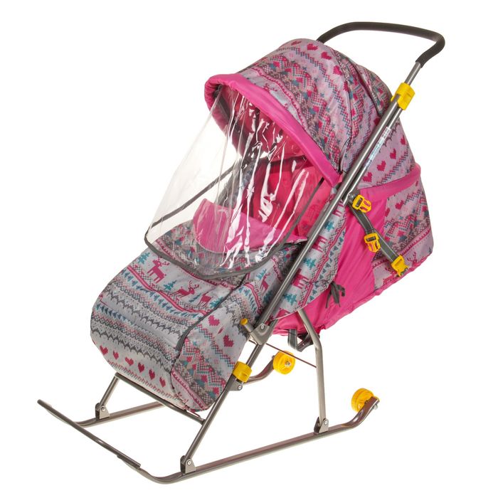 Санки-коляска "Умка 3. Вязаный узор", цвет розовый