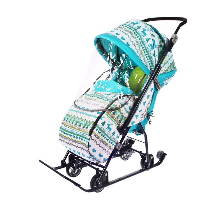Санки-коляска "Умка 3-1. Вязаный узор", цвет: бирюзовый