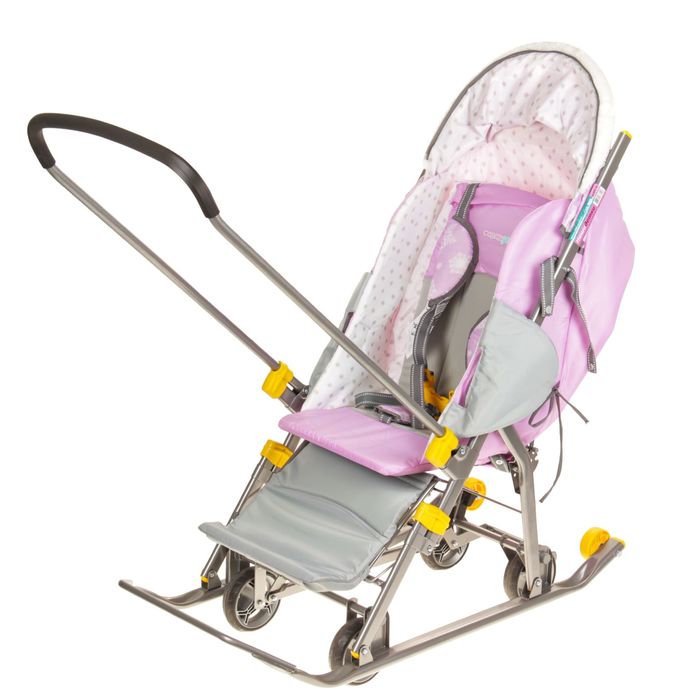 Санки-коляска "Наши детки", цвет снежинки розовый