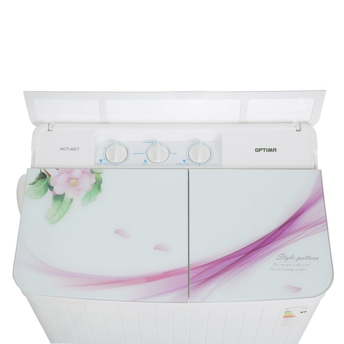 Стиральная машина Optima МСП-60СТ , полуавтомат, до 6,0 кг, 1350 об/мин, белое стекло, сирен 26249