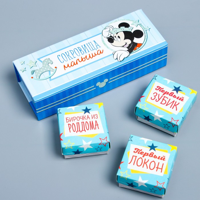 Подарочный набор: фотоальбом 10 магнит. листов, набор памятных коробочек в пенале "Мой первый год", Микки Маус, Дисней Беби