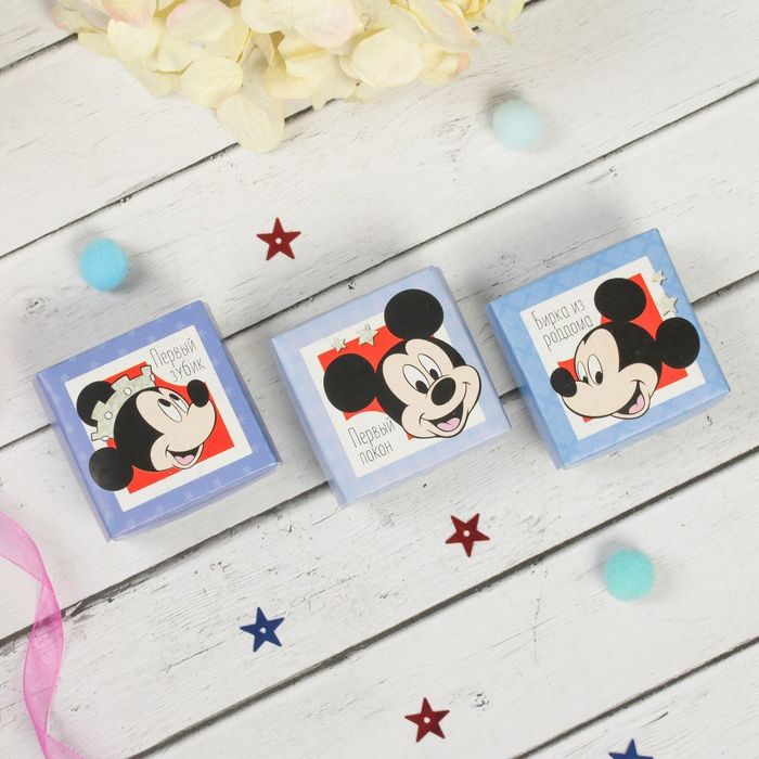 Подарочный набор: фотоальбом 10 магнит. листов, набор памятных коробочек в пенале "Мой первый год", Микки Маус, Дисней Беби