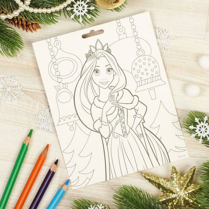 Фреска форменная "С Новым годом!" Принцессы: Рапунцель + блестки, стека, фольга