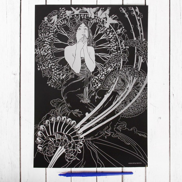 Гравюра "Ар–нуво", металлический эффект "золото", 15 х 21 см