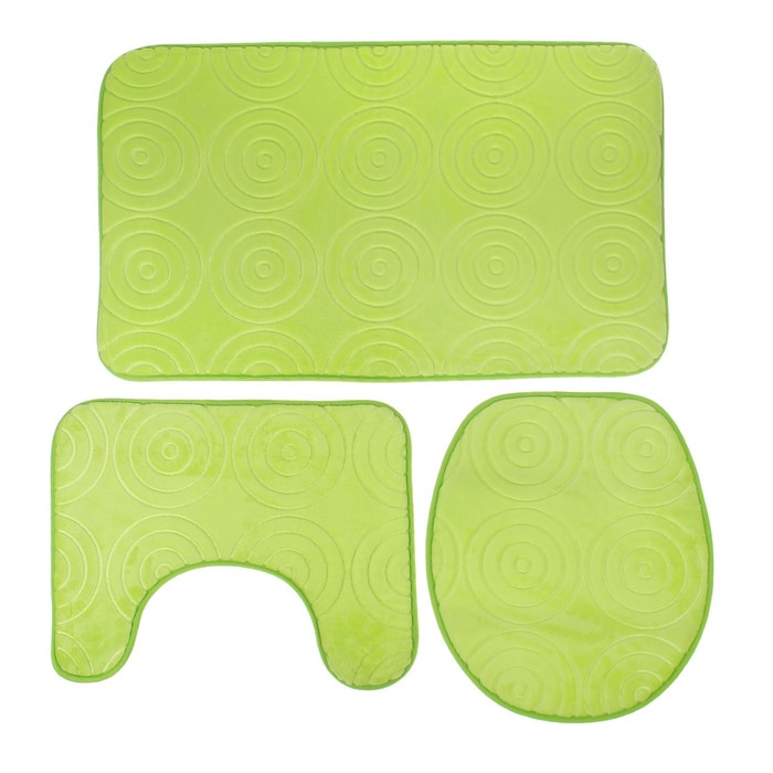 Набор ковриков для ванной и туалета "Завитки" 3 шт, цвет зеленый