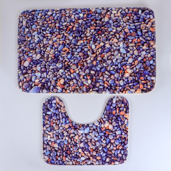 Набор ковриков для ванной и туалета 2 шт "Галька"